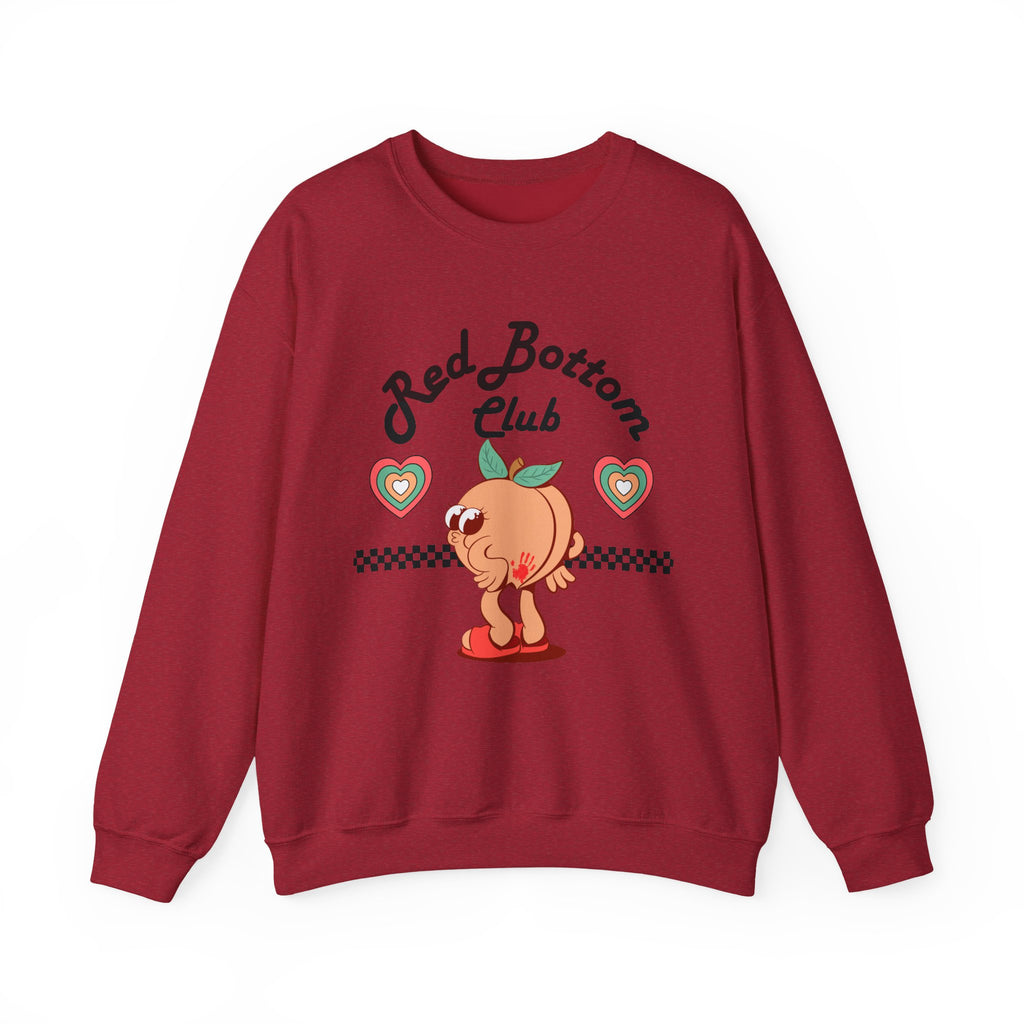 Red Bottom Club Crewneck Sweatshirt, Cozy Streetwear, Unisex Gift, Fun Humor Apparel, Casual Everyday Style, Perfect for Friends