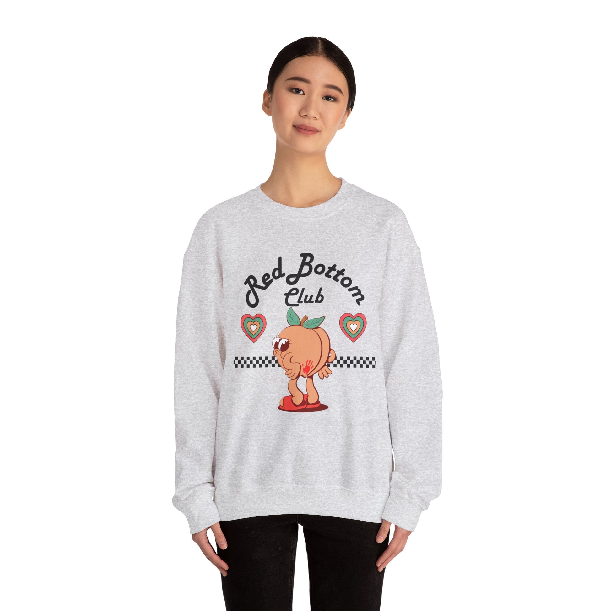 Red Bottom Club Crewneck Sweatshirt, Cozy Streetwear, Unisex Gift, Fun Humor Apparel, Casual Everyday Style, Perfect for Friends