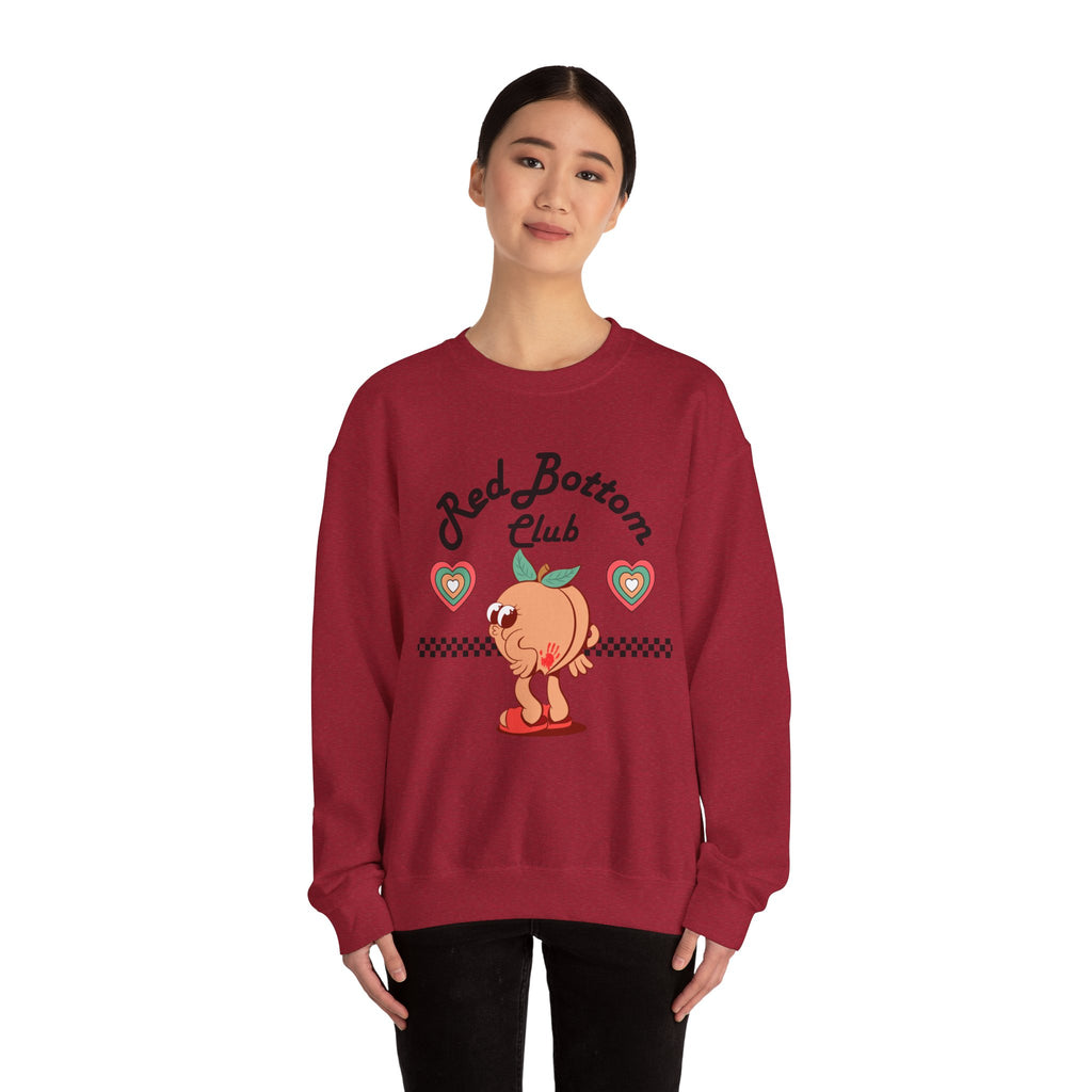 Red Bottom Club Crewneck Sweatshirt, Cozy Streetwear, Unisex Gift, Fun Humor Apparel, Casual Everyday Style, Perfect for Friends