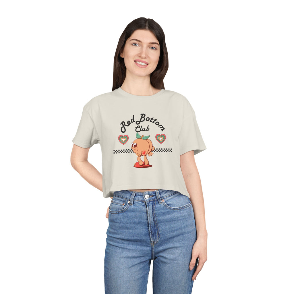 Red Bottom Club Crop Tee - "Red Bottom Club", Trendy Summer Wear, Casual Street Style, Birthday Gift, Summer Festival Fashion