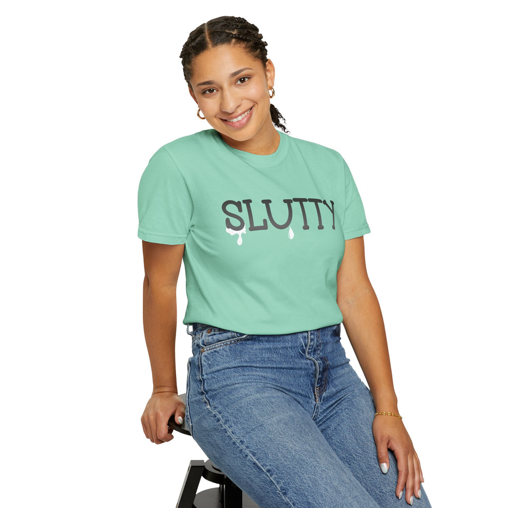 Slutty Unisex Garment-Dyed T-Shirt - Fun Casual Wear, Summer Parties, Birthday Gifts, Bachelorette Celebrations, Festival Attire