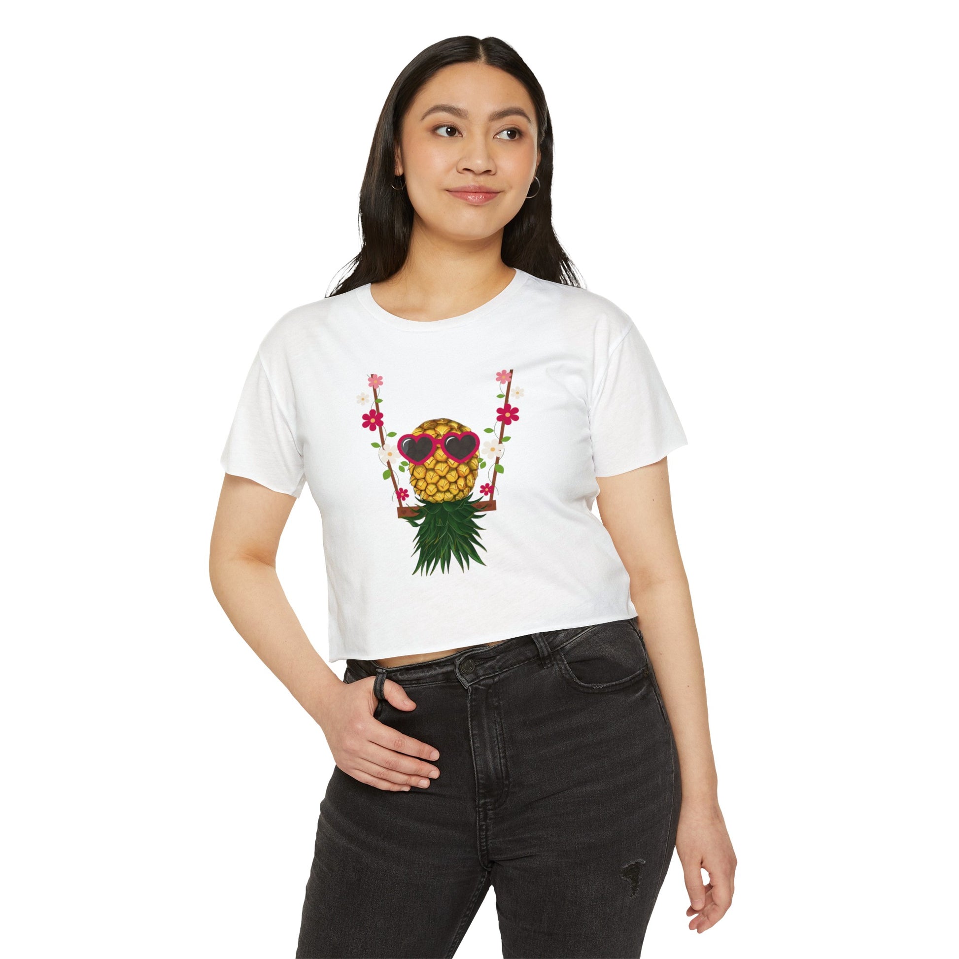 Swinging Floral Pineapple Women's Festival Crop Top
