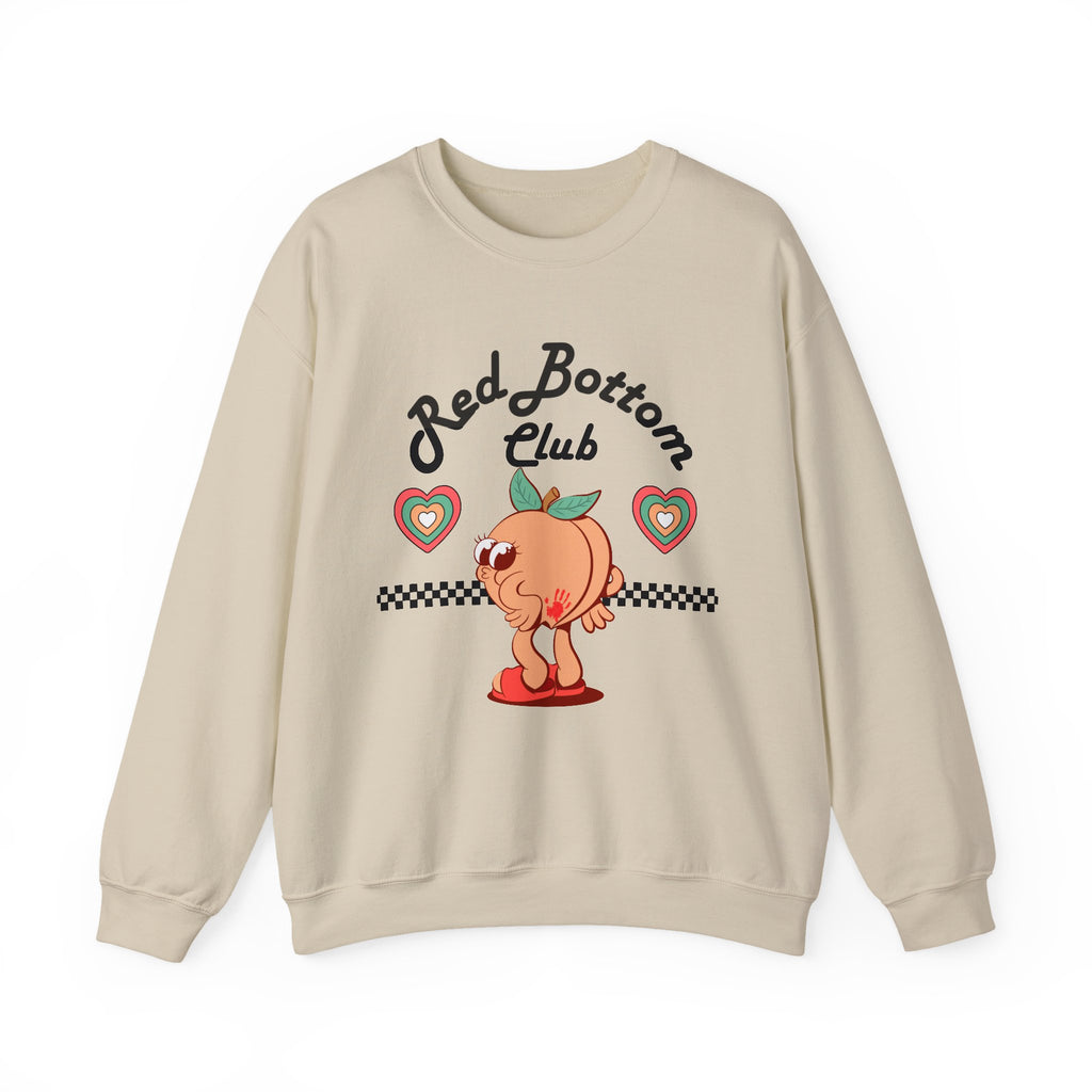 Red Bottom Club Crewneck Sweatshirt, Cozy Streetwear, Unisex Gift, Fun Humor Apparel, Casual Everyday Style, Perfect for Friends