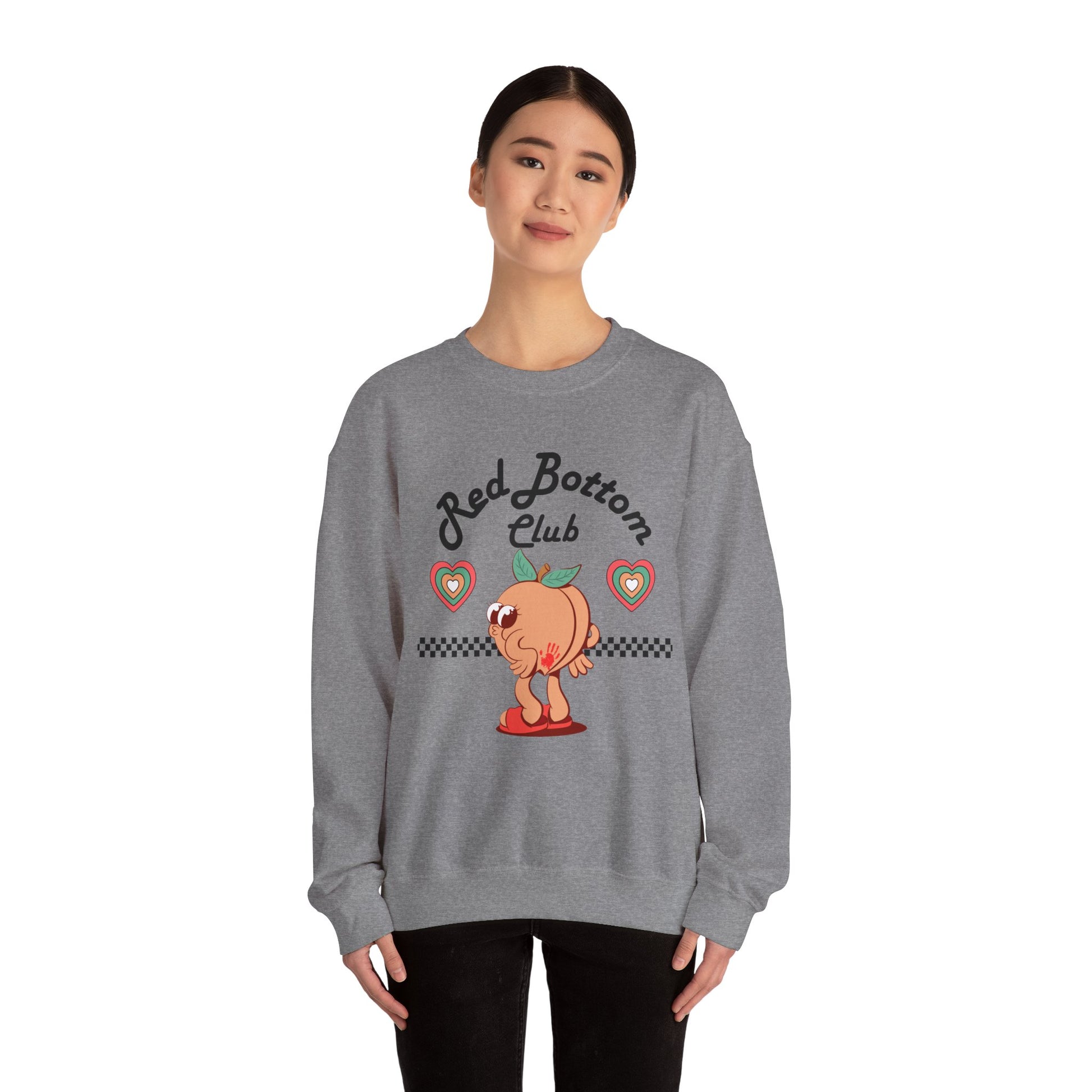 Red Bottom Club Crewneck Sweatshirt, Cozy Streetwear, Unisex Gift, Fun Humor Apparel, Casual Everyday Style, Perfect for Friends