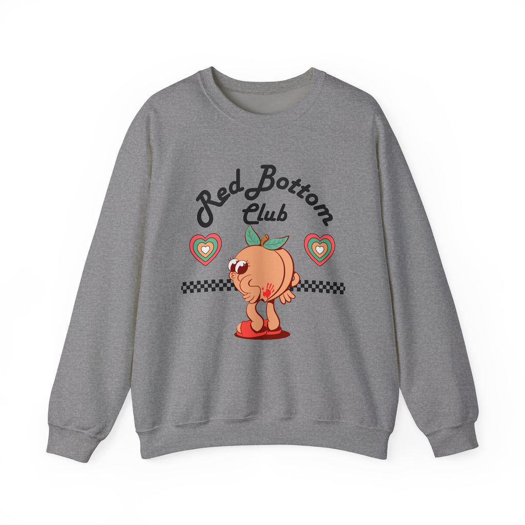 Red Bottom Club Crewneck Sweatshirt, Cozy Streetwear, Unisex Gift, Fun Humor Apparel, Casual Everyday Style, Perfect for Friends
